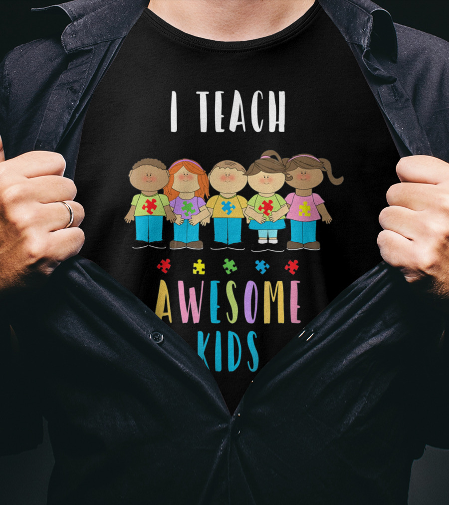 I Teach Awesome Kids Puzzle Piece Unity T-Shirt