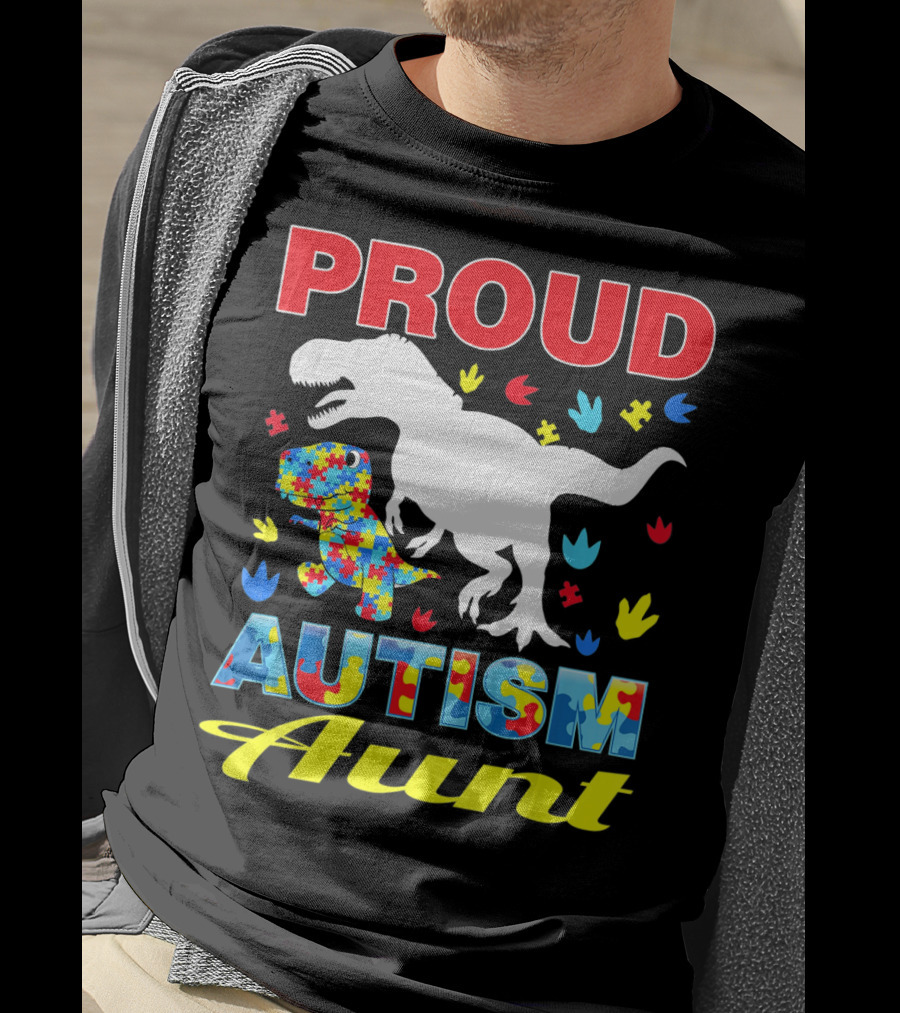 Proud Autism Aunt Dinosaur Puzzle T-Shirt