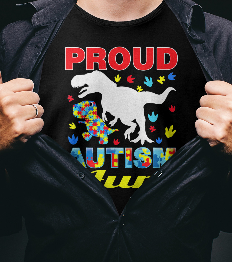 Proud Autism Aunt Dinosaur Puzzle T-Shirt