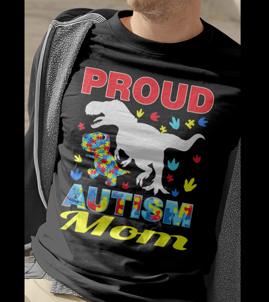 Proud Autism Mom Dinosaur Puzzle Piece T-Shirt
