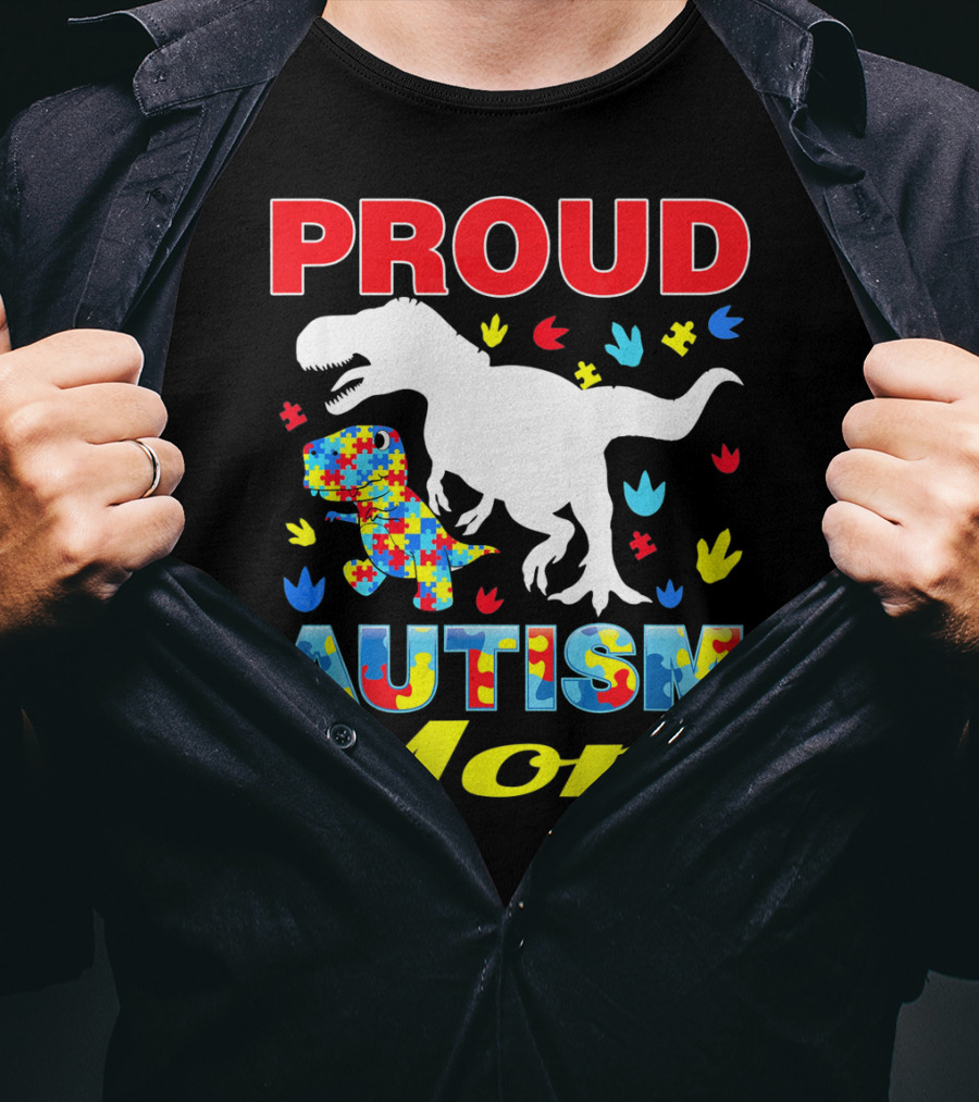 Proud Autism Mom Dinosaur Puzzle Piece T-Shirt