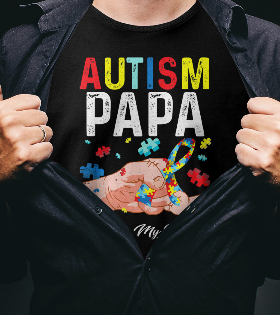 Autism Papa I Love My Warrior T-Shirt