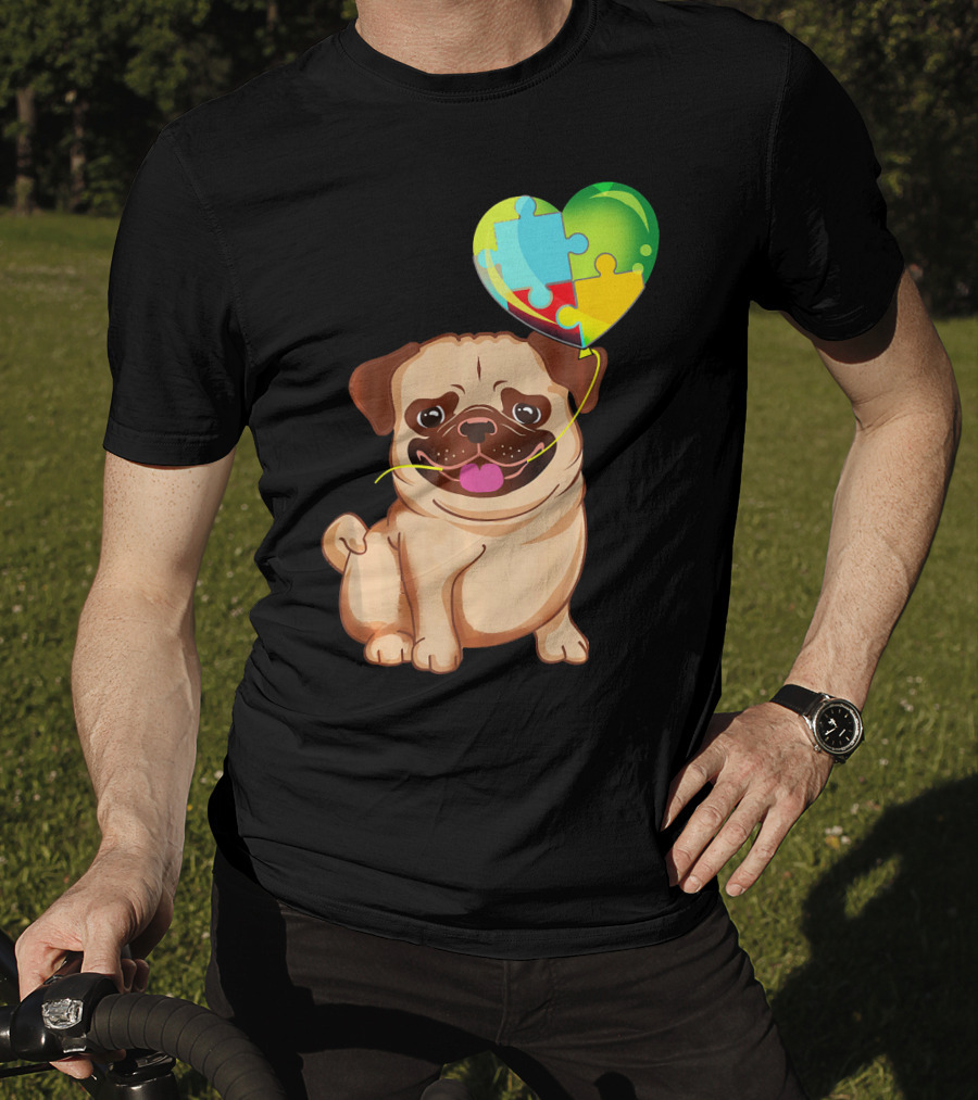 Autism Awareness Pug Puppy Heart Puzzle Balloon T-Shirt