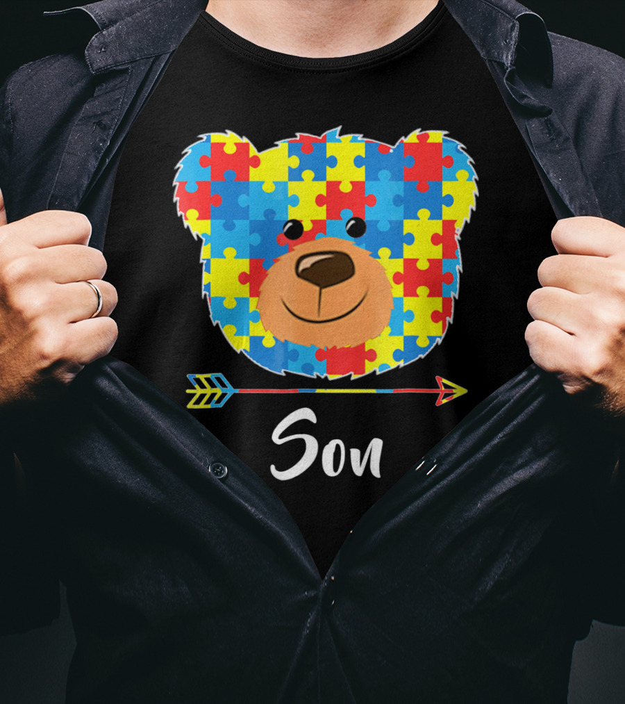 Son Bear Cute Face Puzzle Autism Awareness T-Shirt