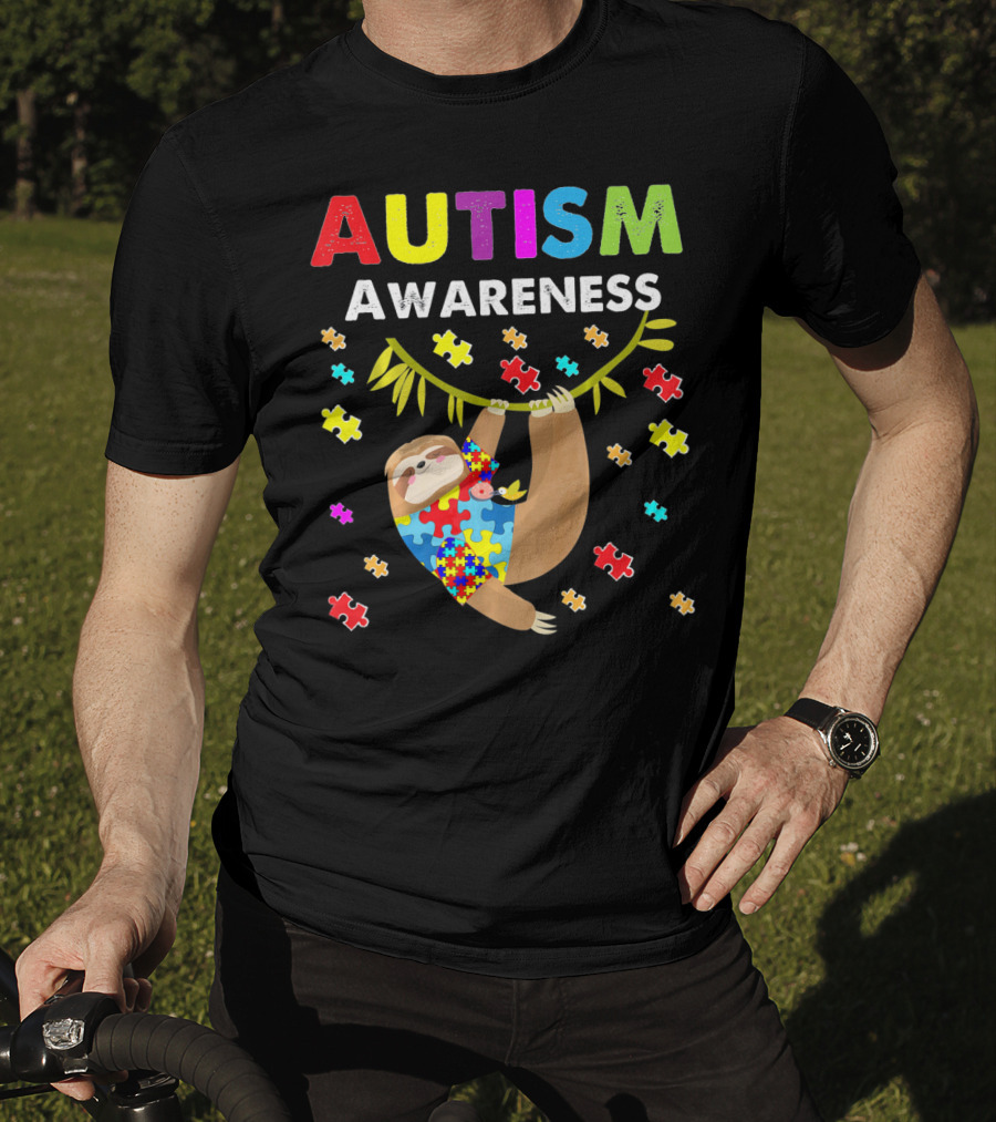 Autism Awareness Sloth Lover With Puzzle Pieces T-Shirt