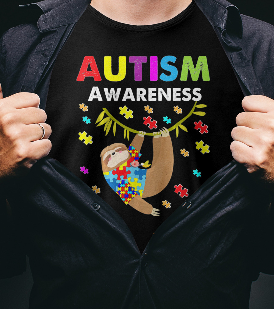 Autism Awareness Sloth Lover With Puzzle Pieces T-Shirt