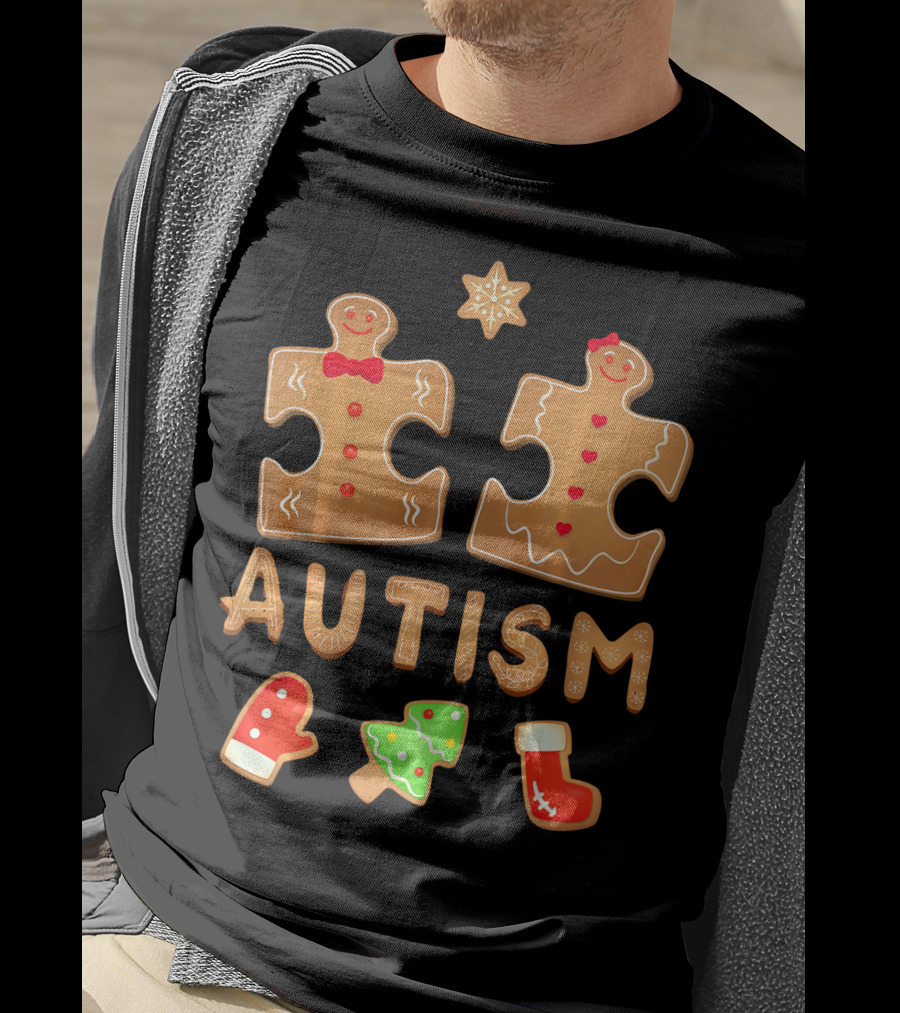 Christmas Autism Gingerbread Puzzle Cookie Awareness T-Shirt