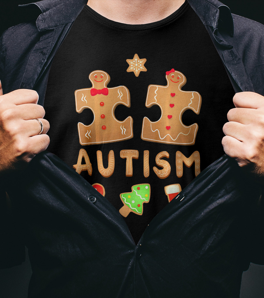 Christmas Autism Gingerbread Puzzle Cookie Awareness T-Shirt
