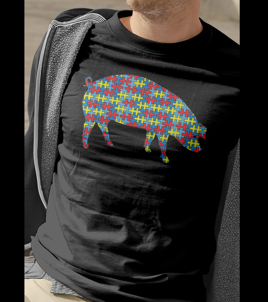 Pig Autism Awareness Puzzle Pattern Boar Kids Pork T-Shirt