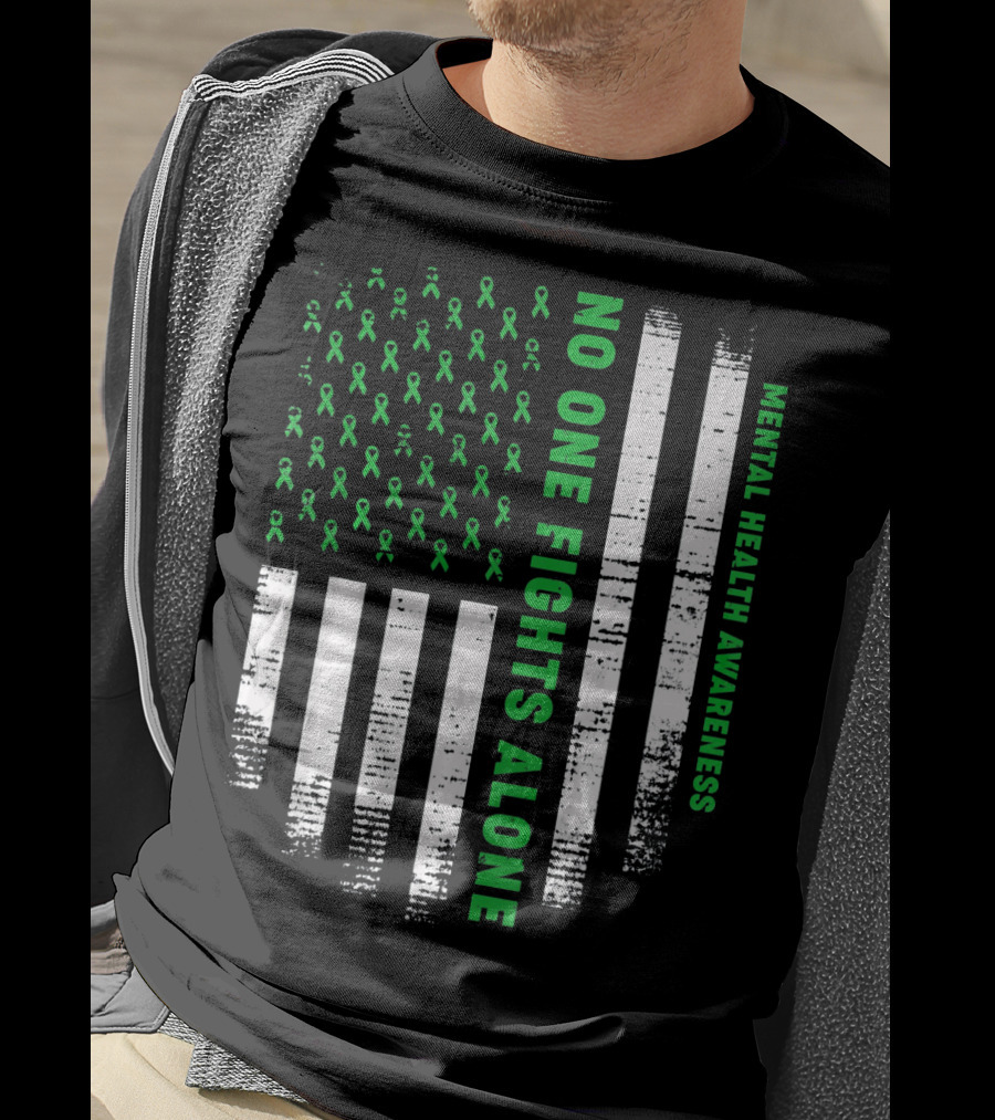 No One Fights Alone USA Flag Mental Health Awareness T-Shirt