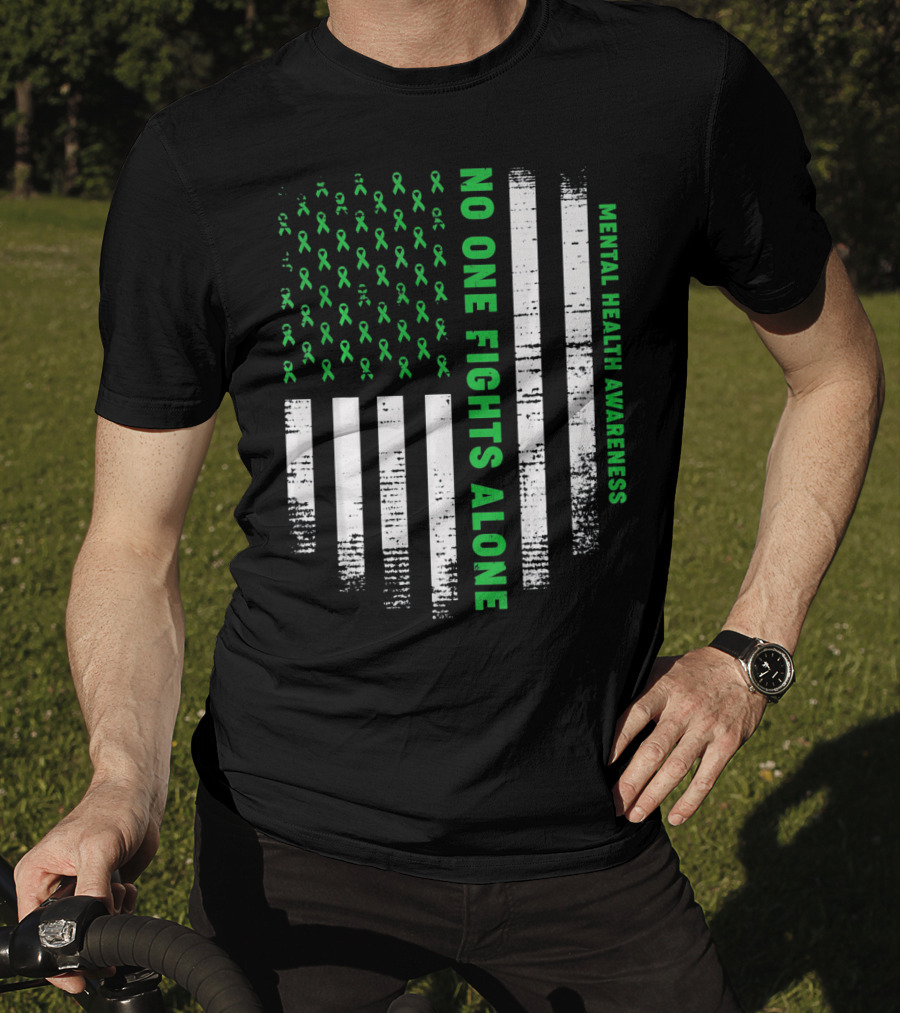 No One Fights Alone USA Flag Mental Health Awareness T-Shirt
