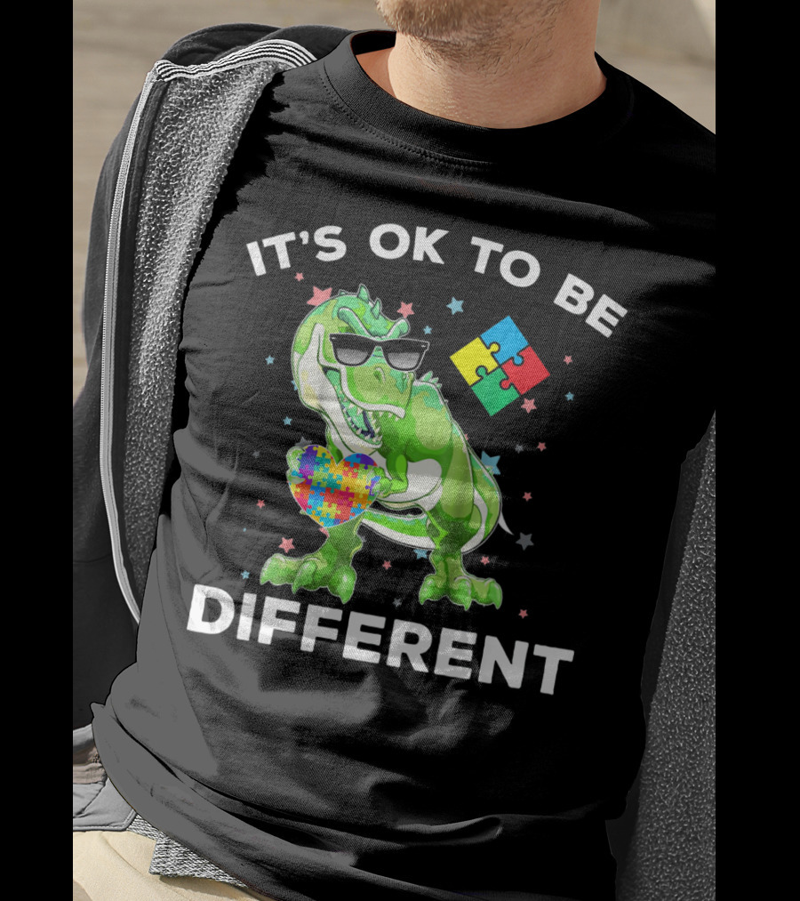 Autism Awareness REX Dinosaur It's OK To Be Different T-Shirt