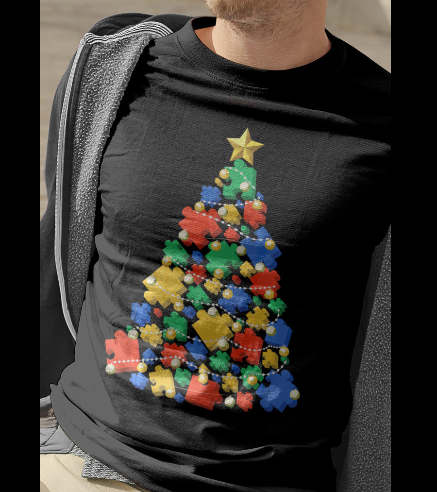 Christmas Autism Puzzle Tree Autism Awareness T-Shirt