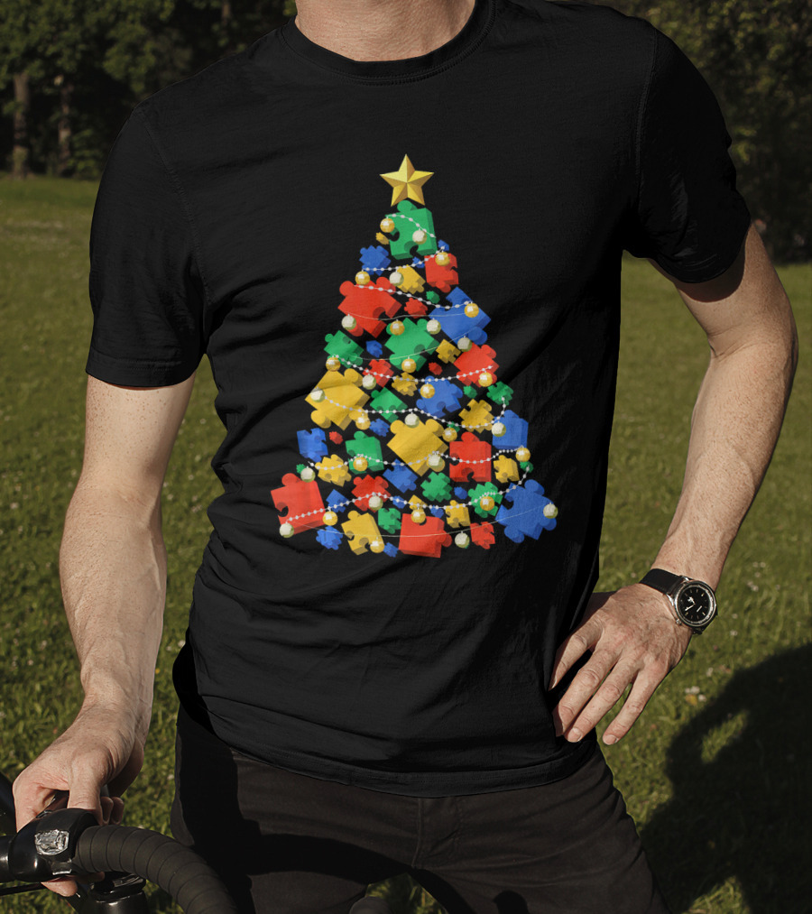 Christmas Autism Puzzle Tree Autism Awareness T-Shirt