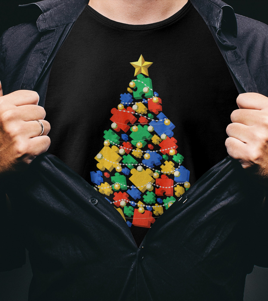 Christmas Autism Puzzle Tree Autism Awareness T-Shirt