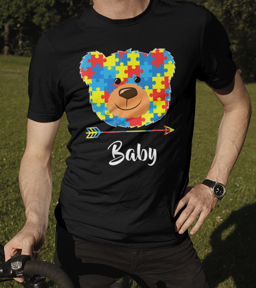 Baby Bear Autism Awareness Puzzle Pattern Cute Face T-Shirt