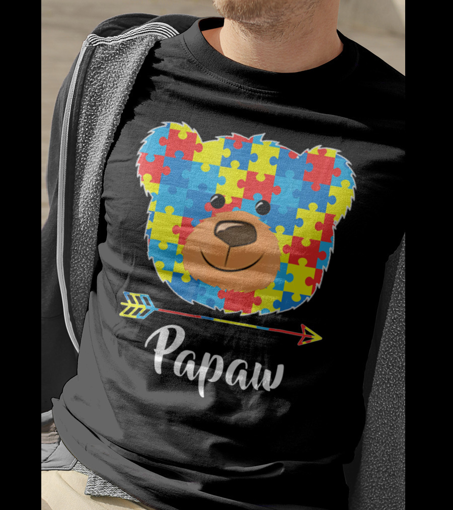 Papaw Bear Puzzle Face Autism Awareness T-Shirt