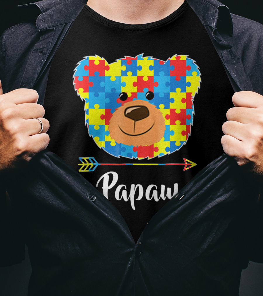 Papaw Bear Puzzle Face Autism Awareness T-Shirt