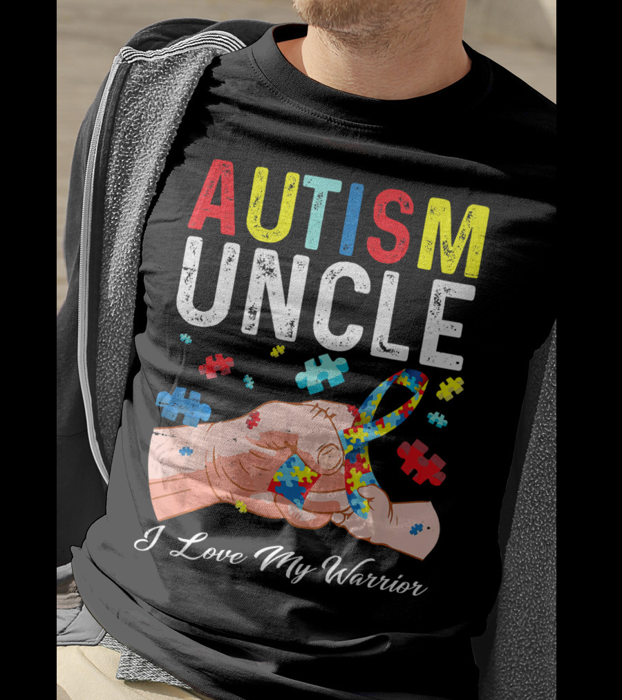 Autism Uncle I Love My Warrior Autism Awareness Puzzle T-Shirt