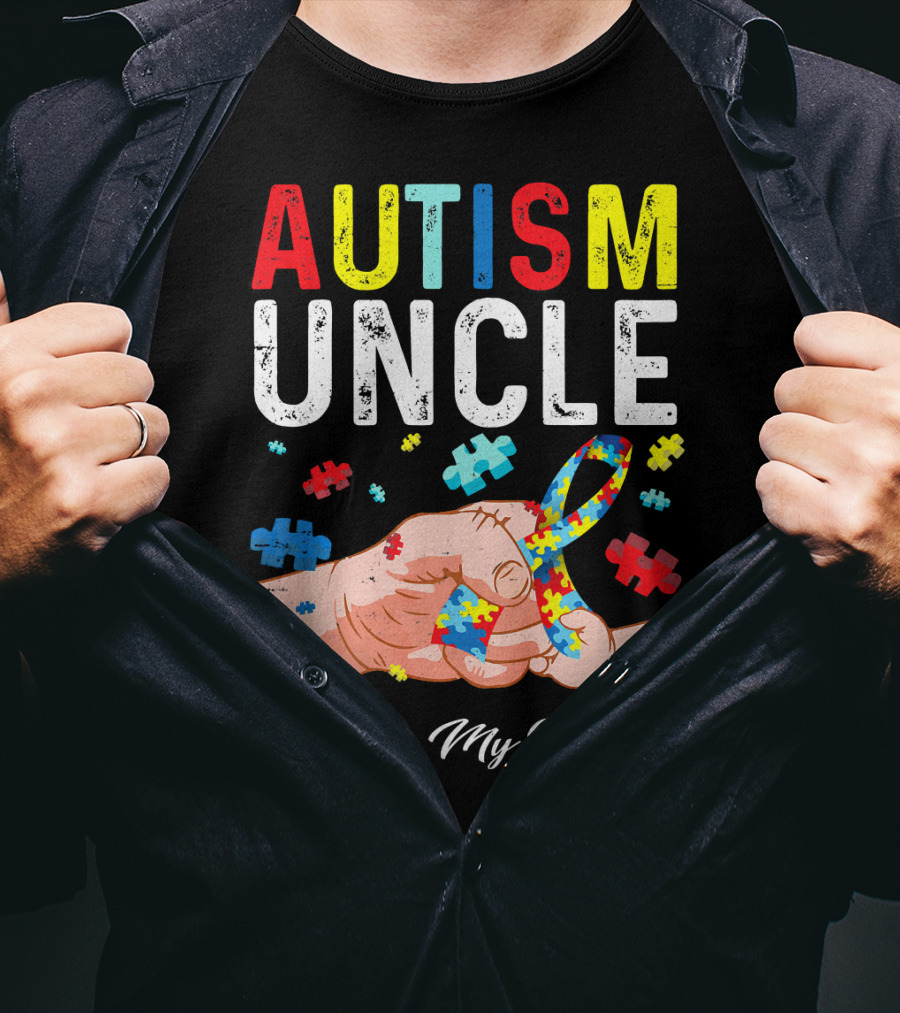 Autism Uncle I Love My Warrior Autism Awareness Puzzle T-Shirt