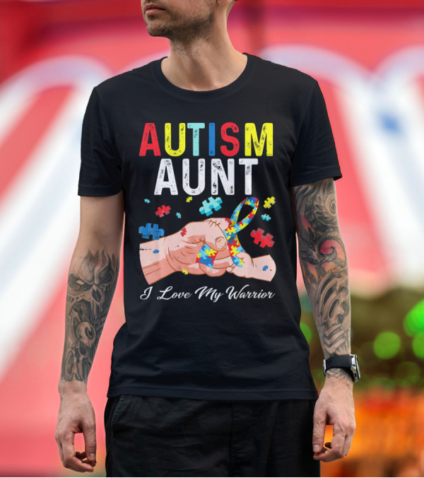 Premium T-Shirt: AUTISM AUNT I Love My Warrior Puzzle T-Shirt AUTISM AUNT I Love My Warrior Puzzle T-Shirt
