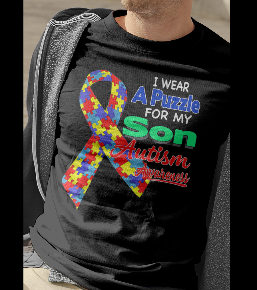 I Wear A Puzzle For My Son Autism Awareness T-Shirt