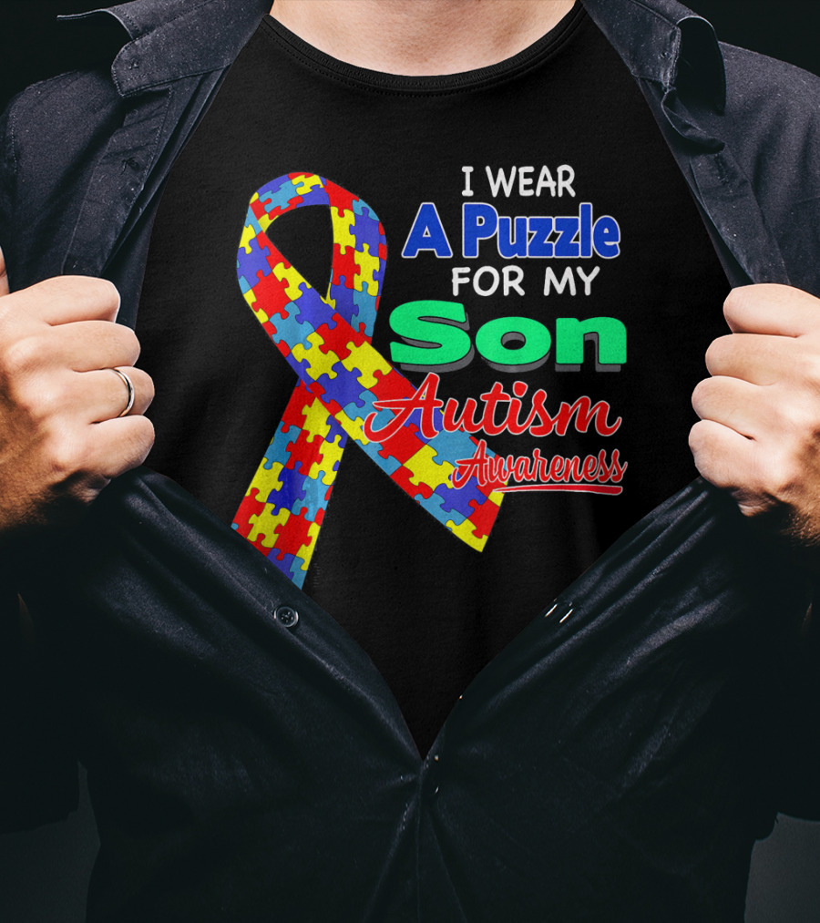 I Wear A Puzzle For My Son Autism Awareness T-Shirt