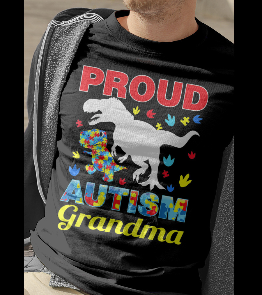 Proud Autism Grandma Dinosaur Puzzle T-Shirt
