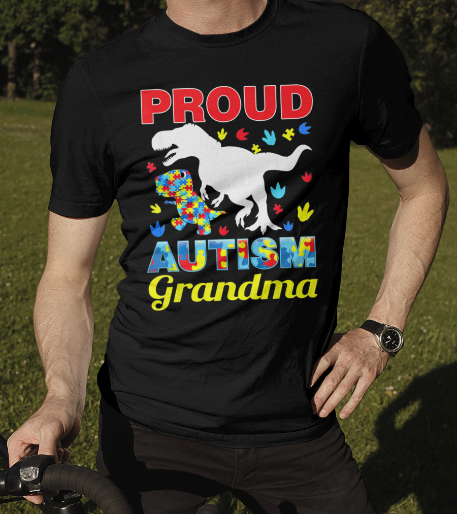 Proud Autism Grandma Dinosaur Puzzle T-Shirt