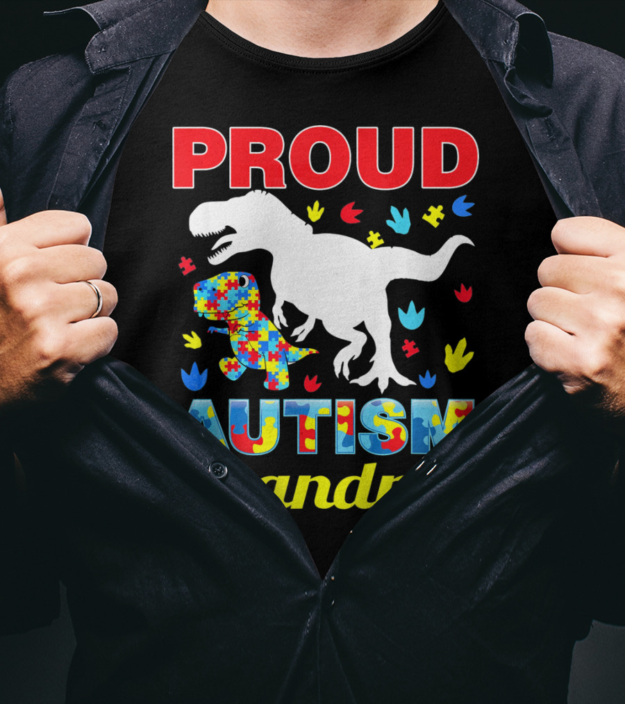 Proud Autism Grandma Dinosaur Puzzle T-Shirt