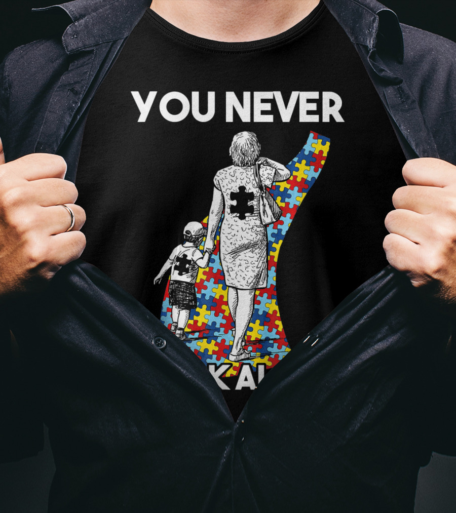 You Never Walk Alone Autism Puzzle Piece Path With Child And Parent T-Shirt