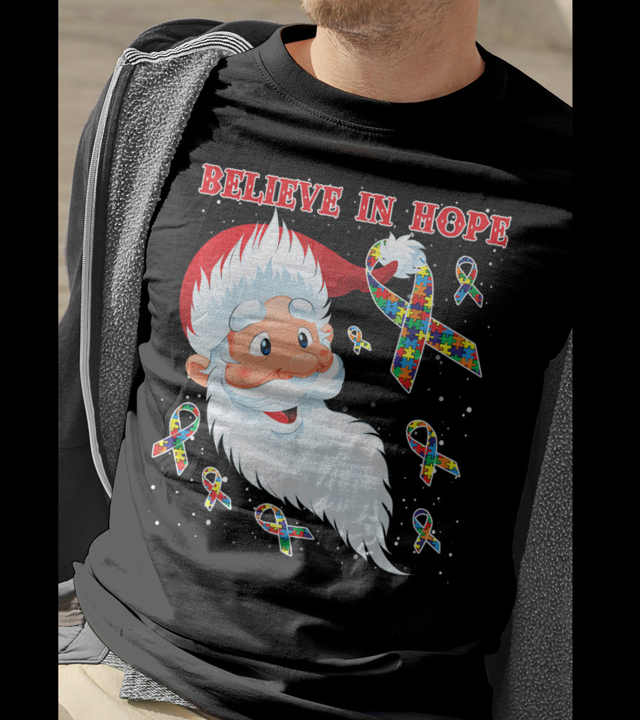 Believe In Hope Funny Santa Moon Autism Awareness T-Shirt
