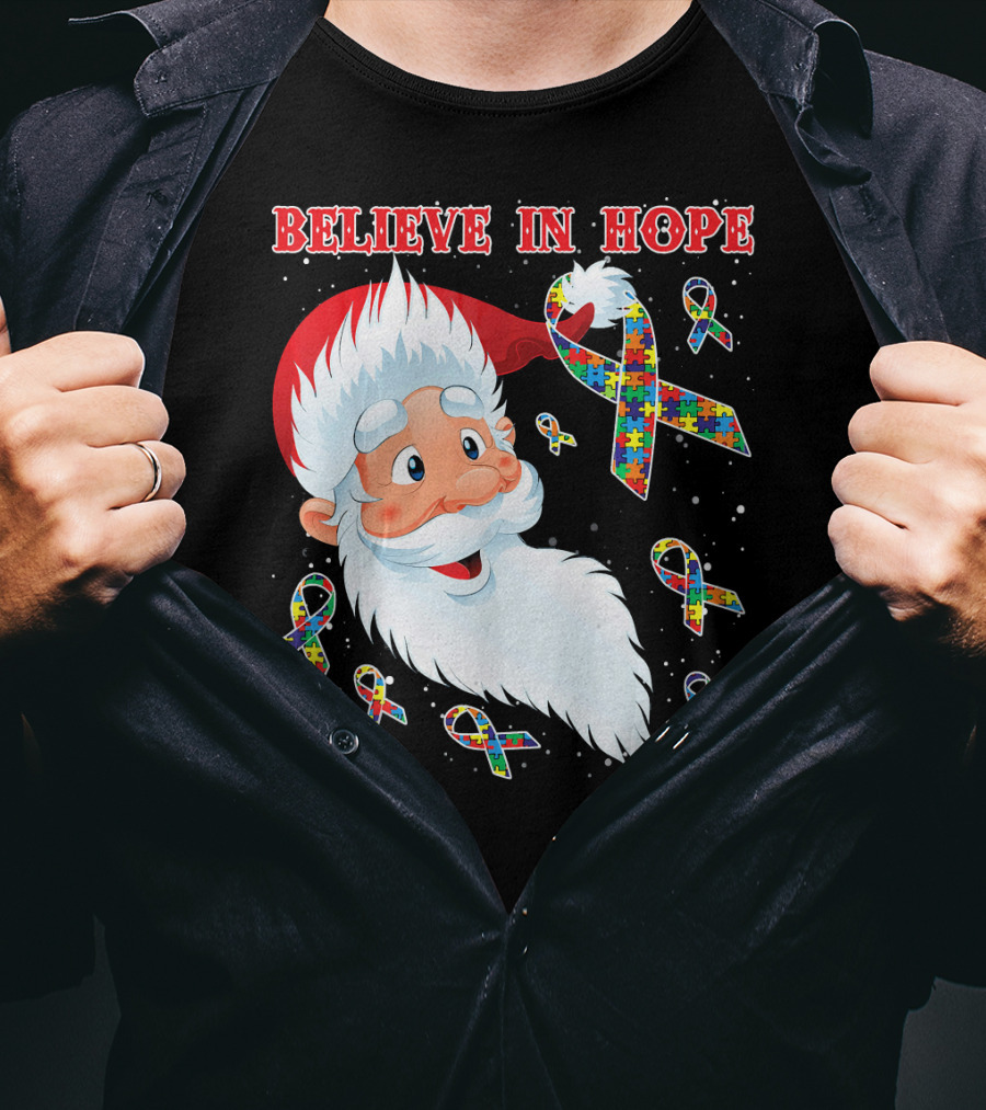 Believe In Hope Funny Santa Moon Autism Awareness T-Shirt