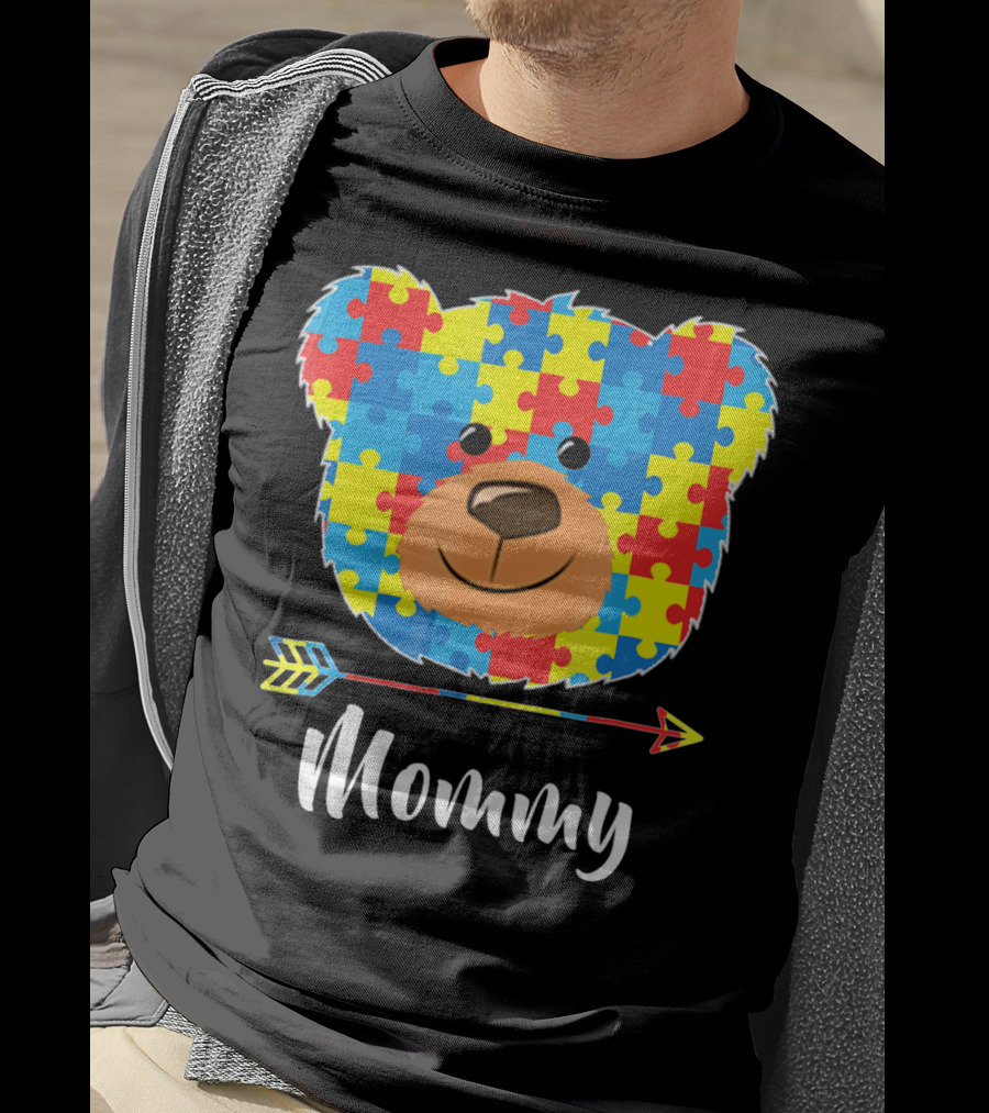 Mommy Bear Puzzle Face Autism Awareness T-Shirt