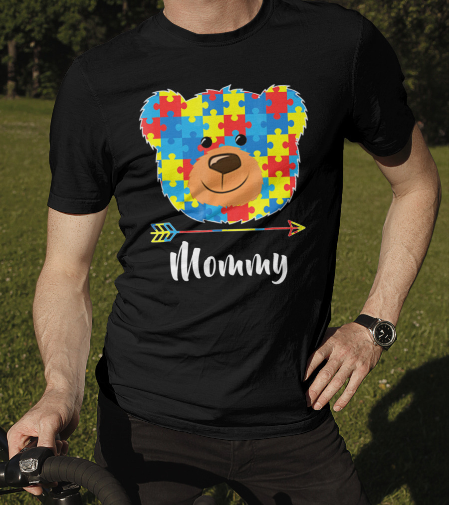 Mommy Bear Puzzle Face Autism Awareness T-Shirt