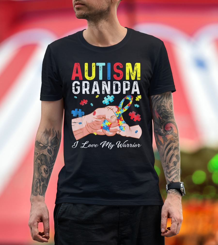 Autism Grandpa I Love My Warrior Puzzle T-Shirt