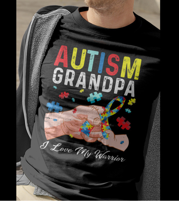 Autism Grandpa I Love My Warrior Puzzle T-Shirt