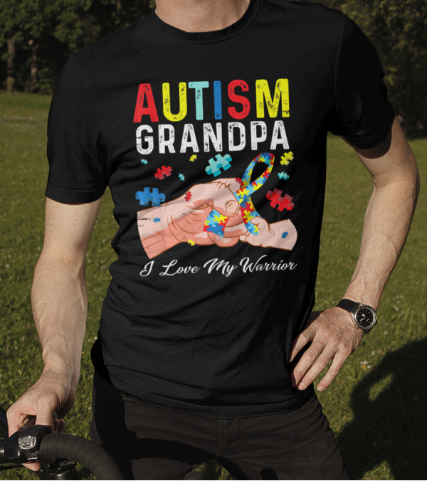 Autism Grandpa I Love My Warrior Puzzle T-Shirt