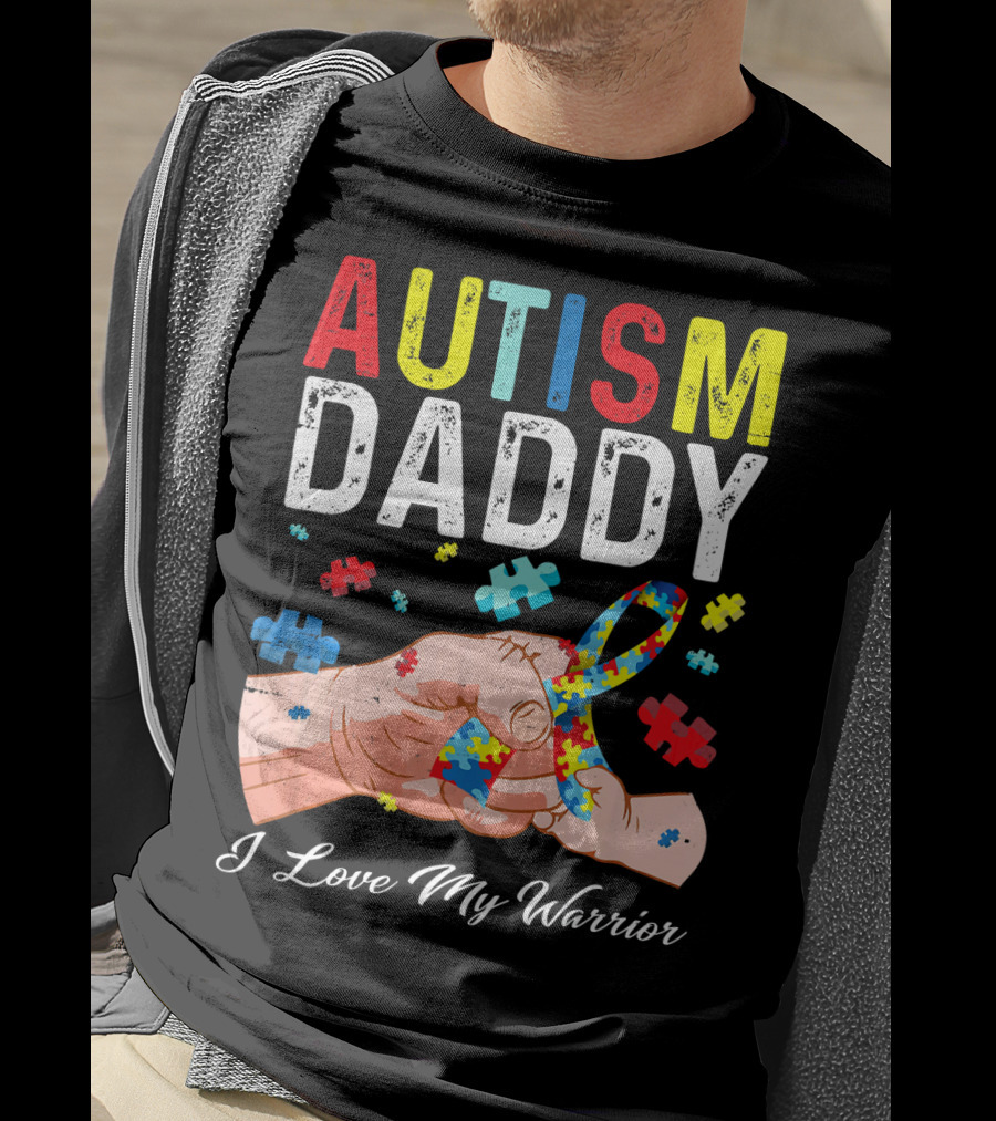 Autism Daddy I Love My Warrior Puzzle T-Shirt