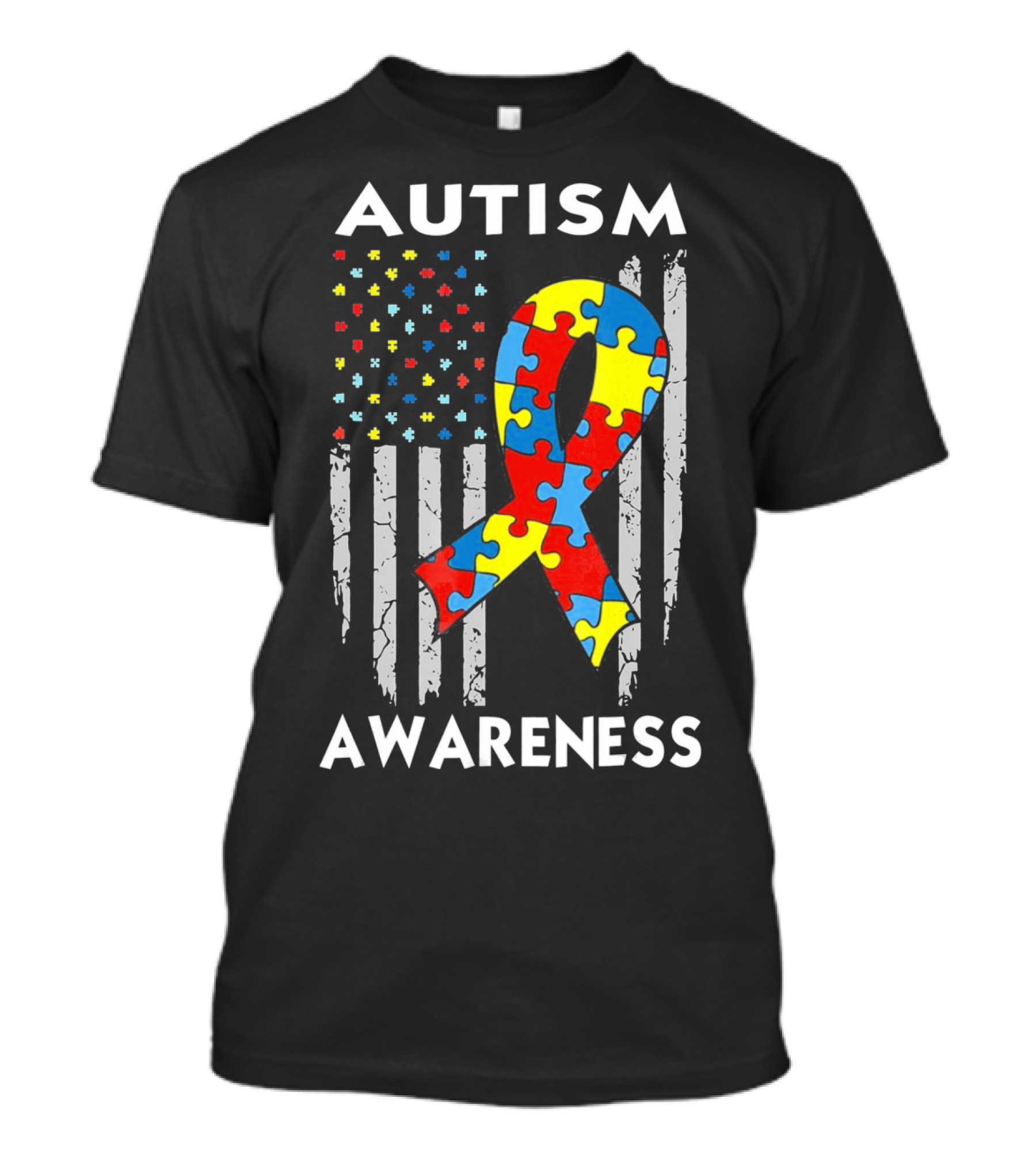 Autism Awareness USA American Flag Puzzle T-Shirt