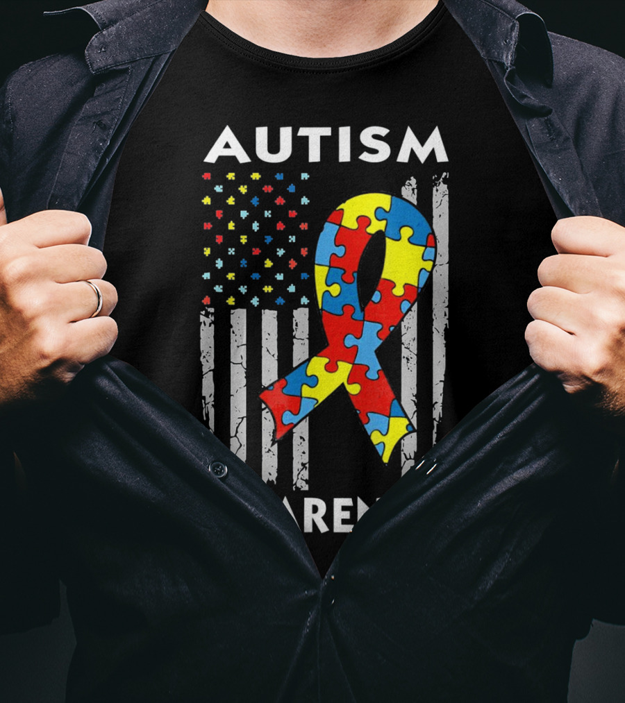 Autism Awareness USA American Flag Puzzle T-Shirt