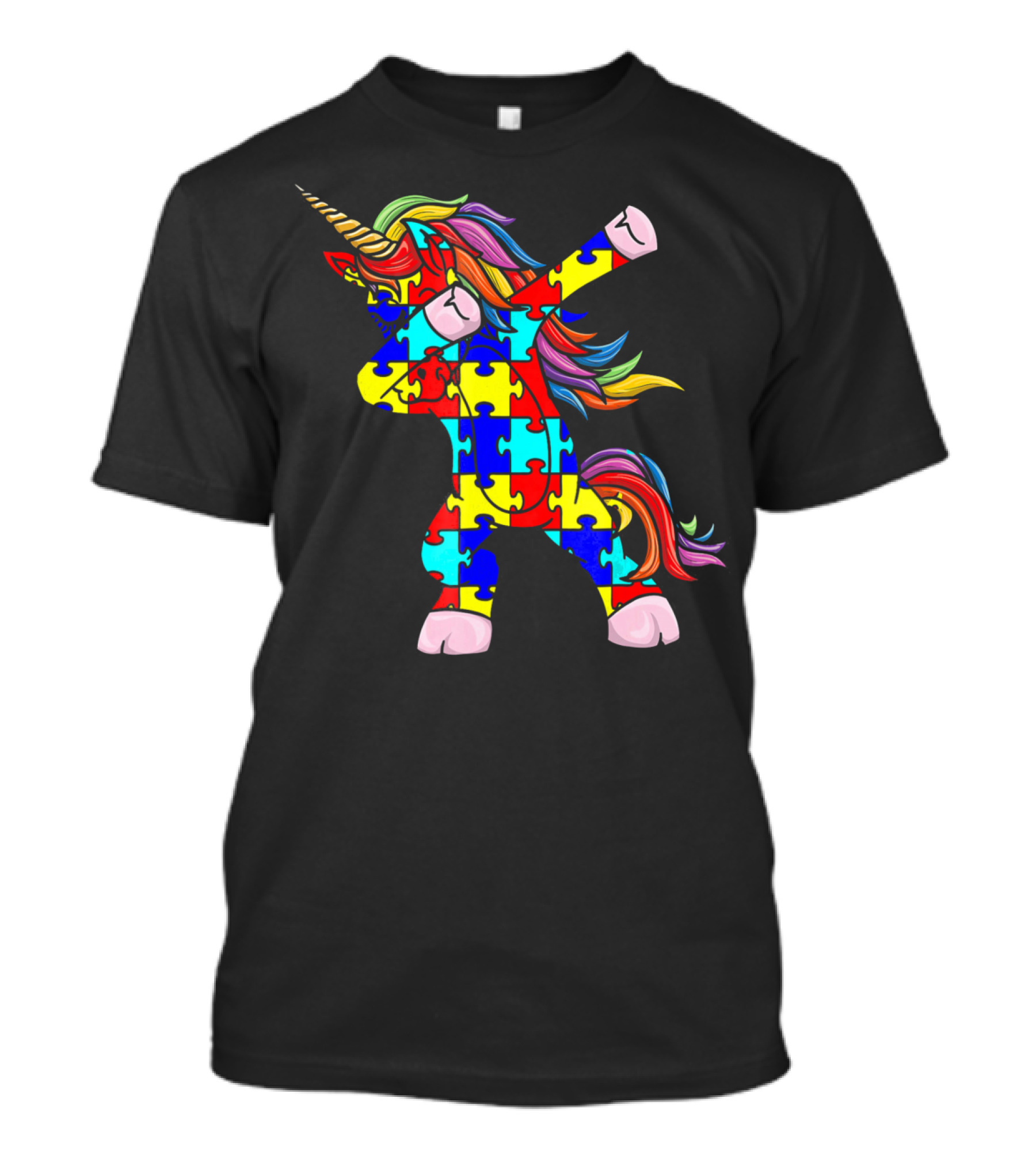 Autism Awareness Unicorn Dabbing Puzzle Pattern Rainbow Mane T-Shirt