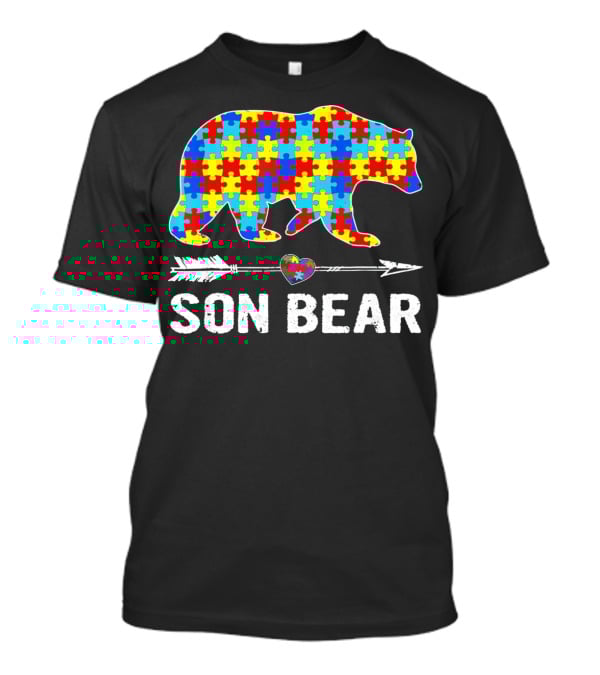 Son Bear Autism Awareness Puzzle Heart Arrow T-Shirt
