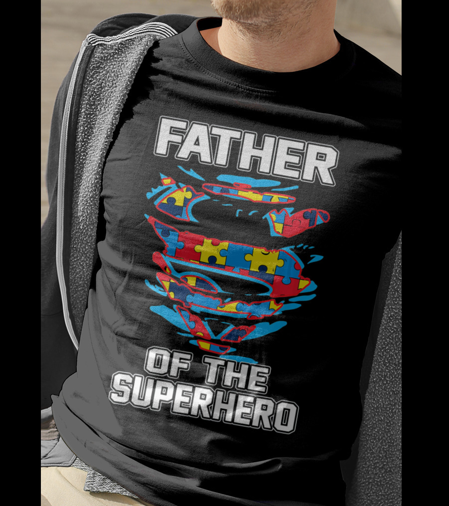 Father Of The Superhero Autism Awareness Puzzle T-Shirt