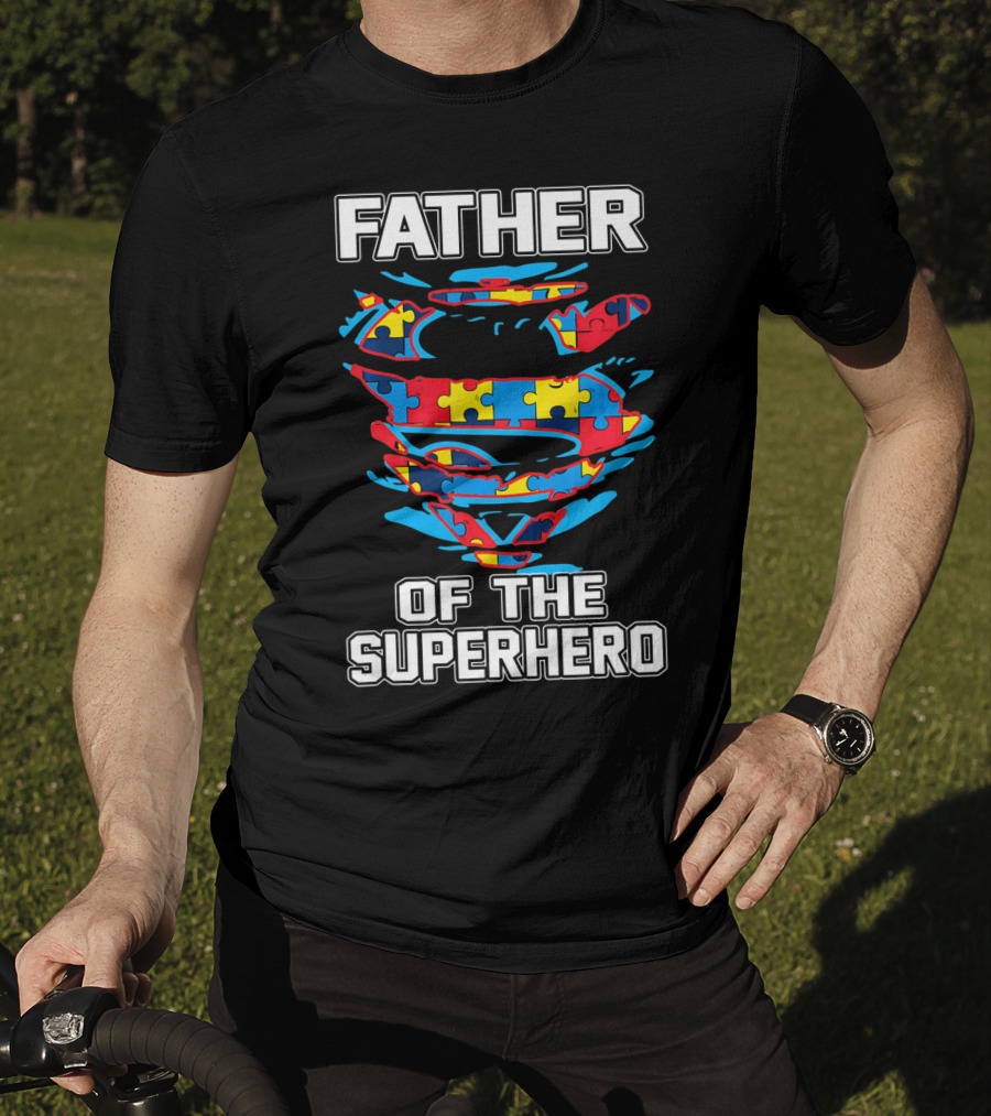 Father Of The Superhero Autism Awareness Puzzle T-Shirt