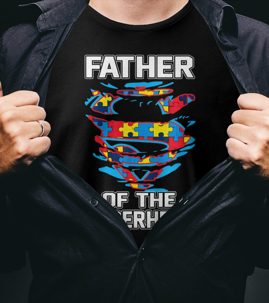 Father Of The Superhero Autism Awareness Puzzle T-Shirt