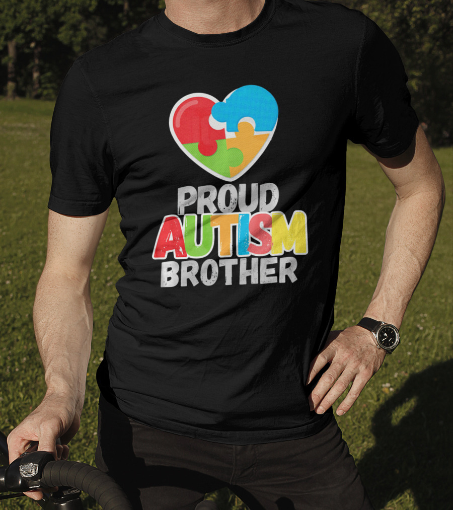 Proud Autism Brother Heart Puzzle Autism Awareness T-Shirt