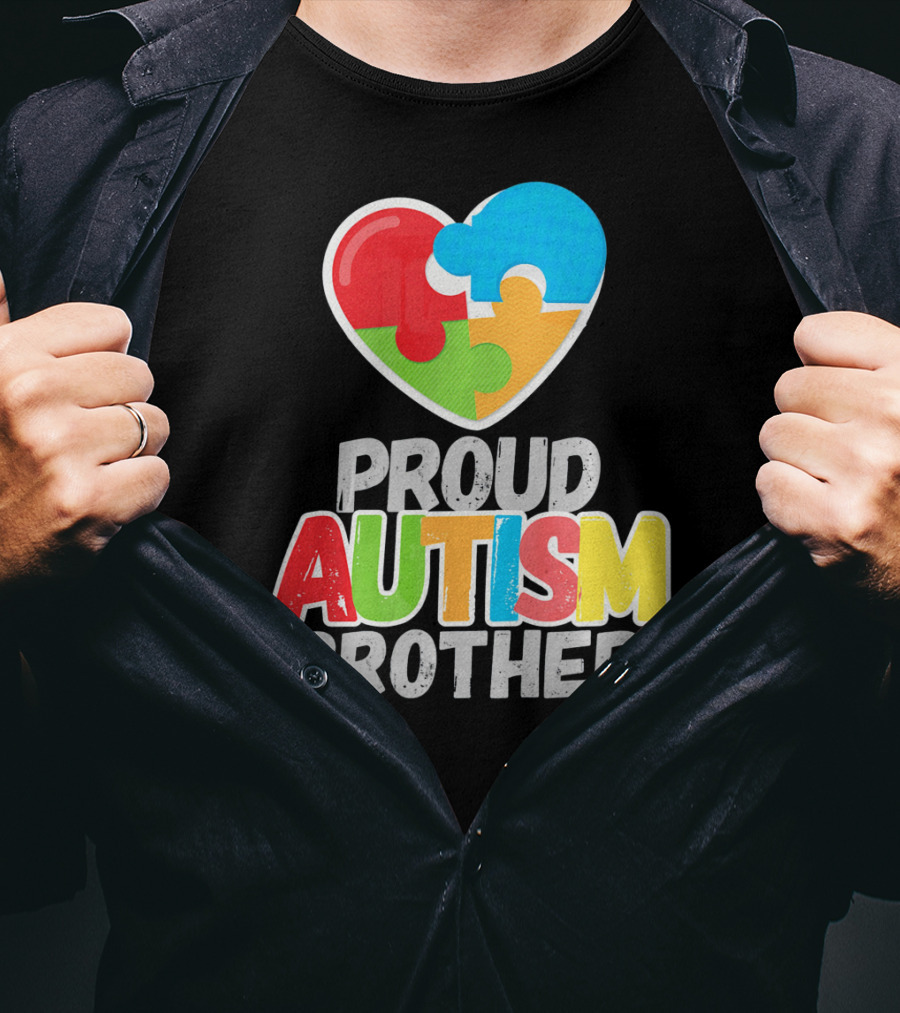 Proud Autism Brother Heart Puzzle Autism Awareness T-Shirt