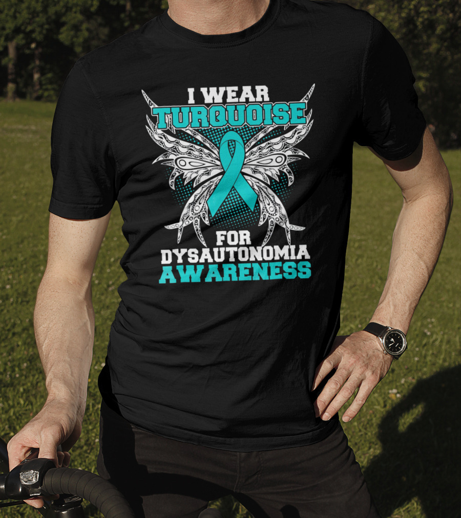 I Wear Turquoise Ribbon For Dysautonomia Awareness With Intricate Wing T-Shirt