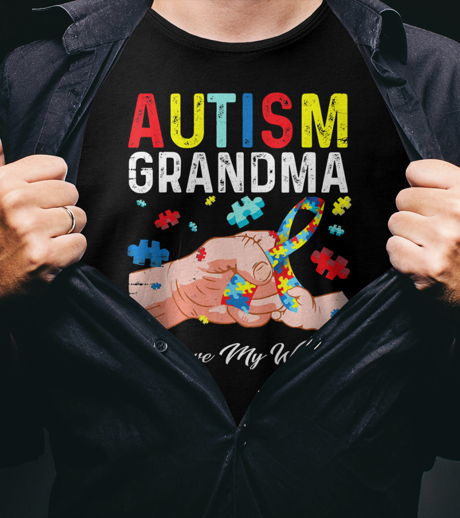 Autism Grandma I Love My Warrior Puzzle T-Shirt